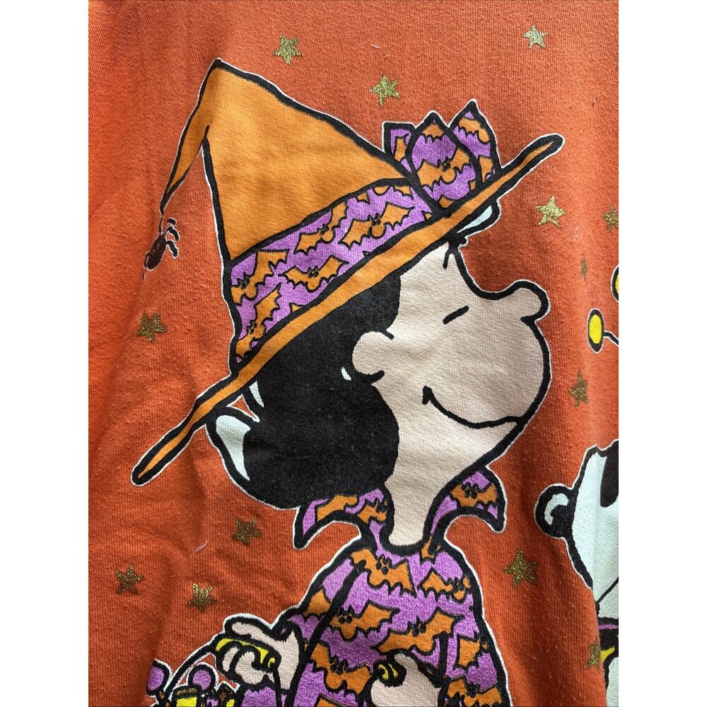 Vintage 90s Peanuts Snoopy Lucy Halloween Orange Sweatshirt XL - Picture 2 of 7